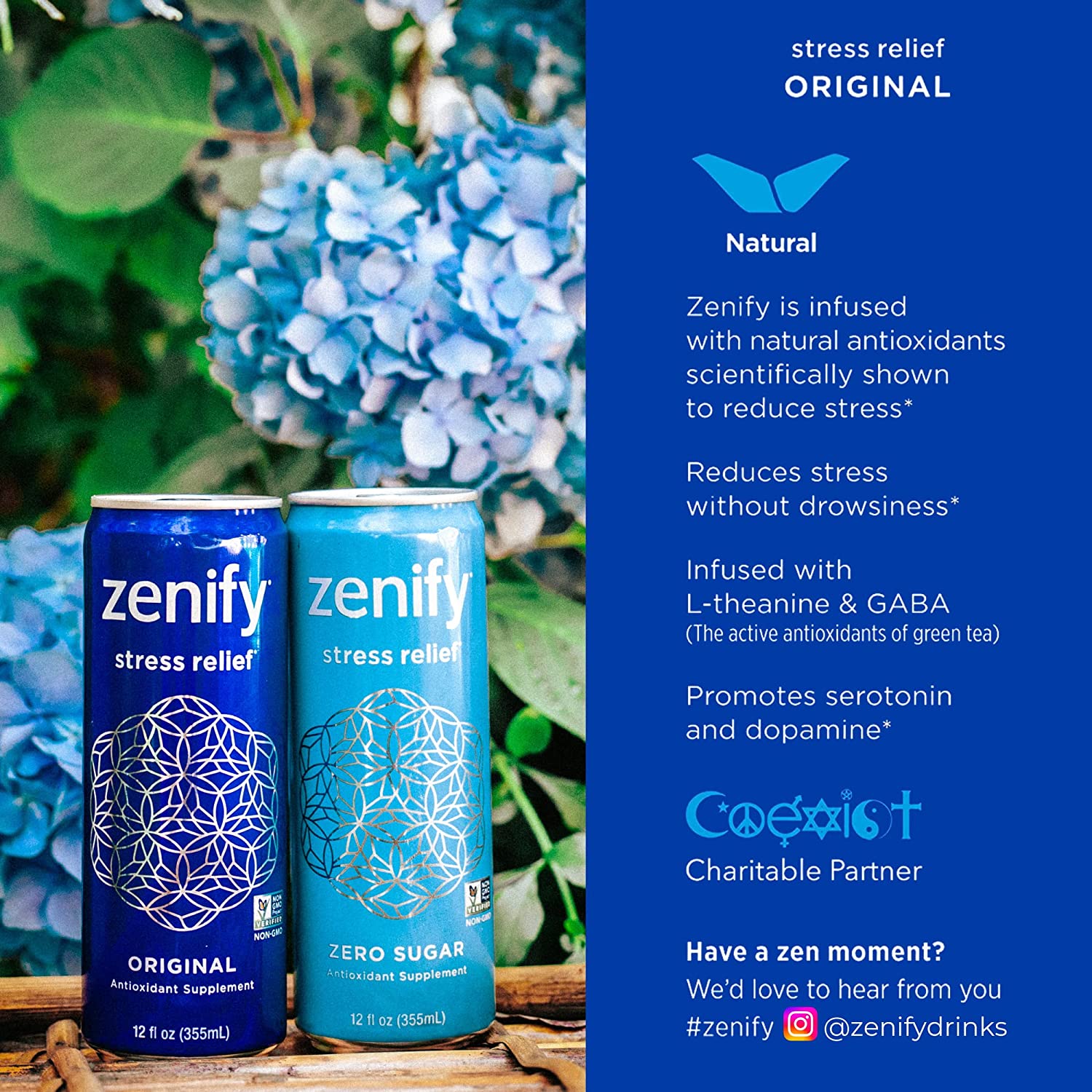 Zenify Original All Natural Sparkling Calming Stress Relief Beverage， Formula with L-Theanine， GABA， Vitamin B6， and Glycine， Non-GMO， Gluten-Free， Vegan， 12 Fl Oz， Pack of 12， (2010056) - Image 5